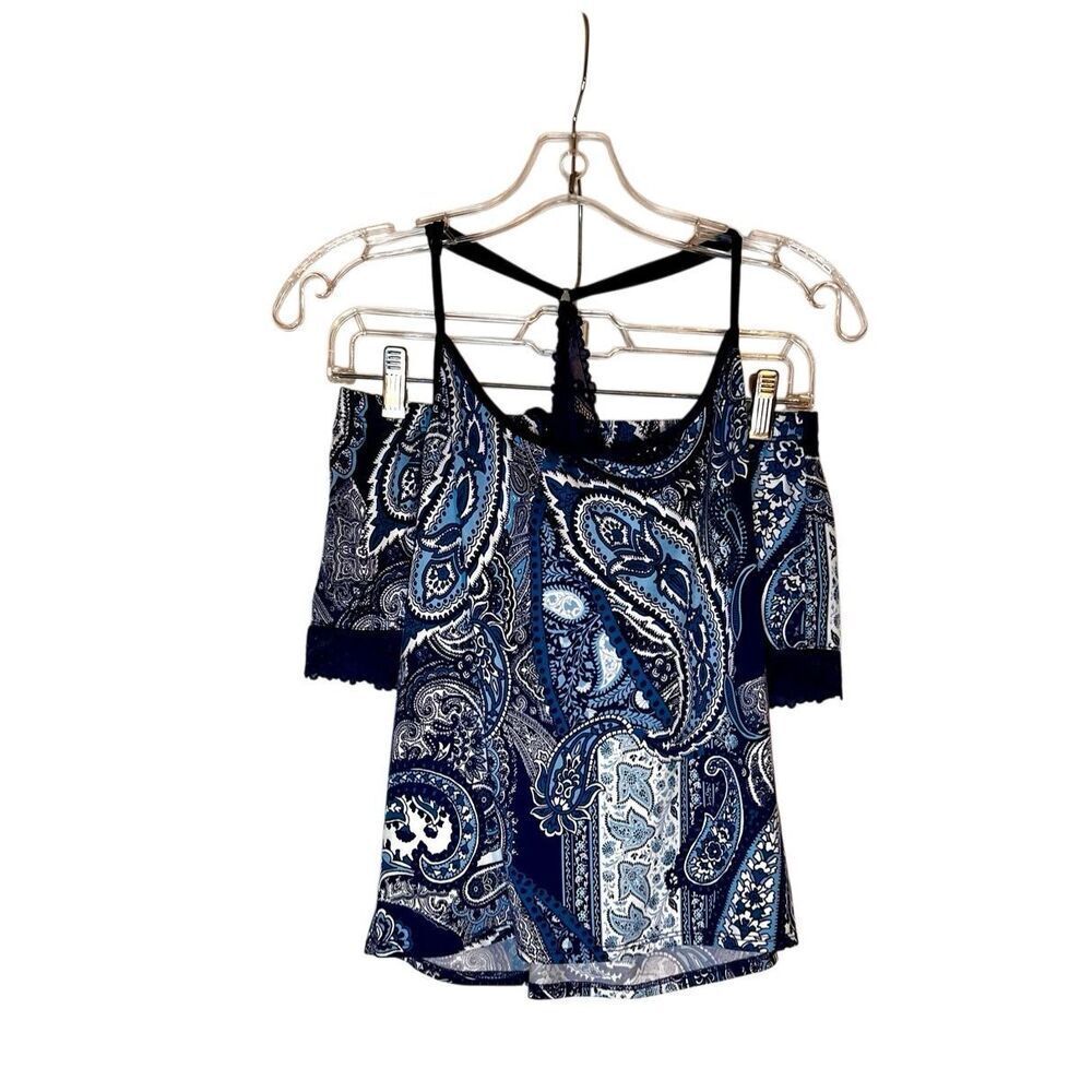 2 Piece In Bloom by Jonquil Lace-Racerback Sleep Tank &Short Blue Paisley Size S